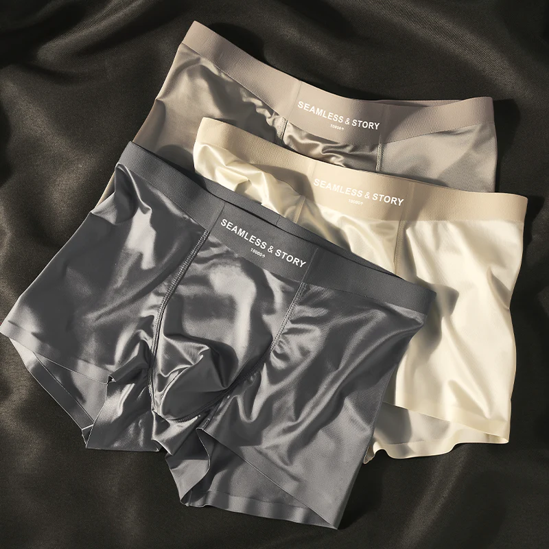(3 τεμ.)Elegant Silk Ανδρικά Εσώρουχα Ice Silk από Mulberry Silk Αντιμικροβιακά Ανδρικά Μποξεράκια