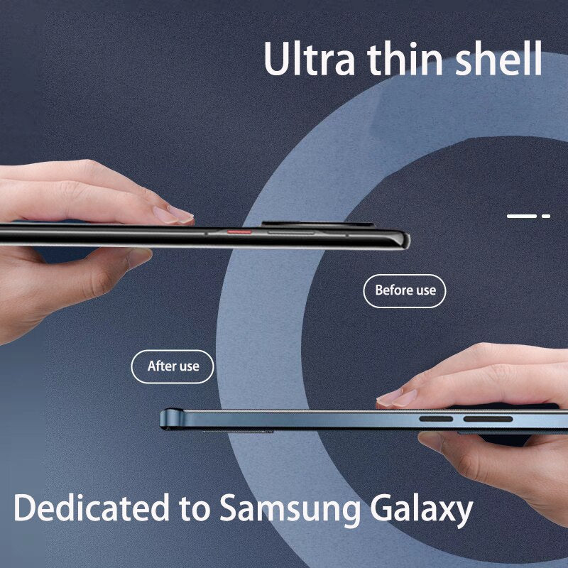 Metal magnetic case with lens protection for Samsung Galaxy S23 series.