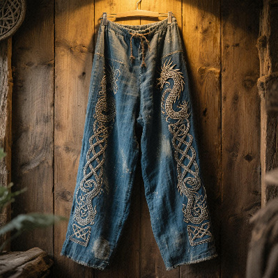 Férfi Vintage Viking Kelta Knot Art Lenvászon Ing