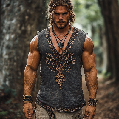 Férfi Vintage Viking Kelta Knot Art Lenvászon Ing