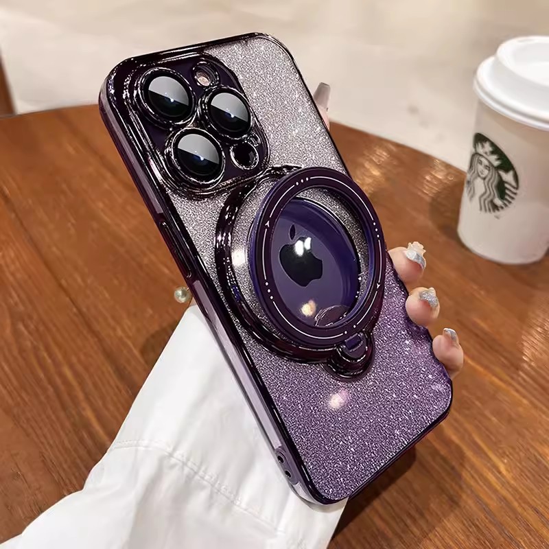 Husă cu suport pentru inele Magsafe magnetică cu sclipici diamant pentru iPhone