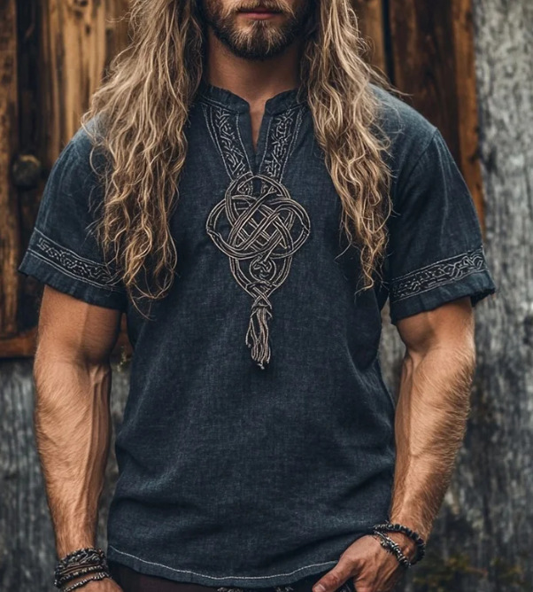 Férfi Vintage Viking Kelta Knot Art Lenvászon Ing