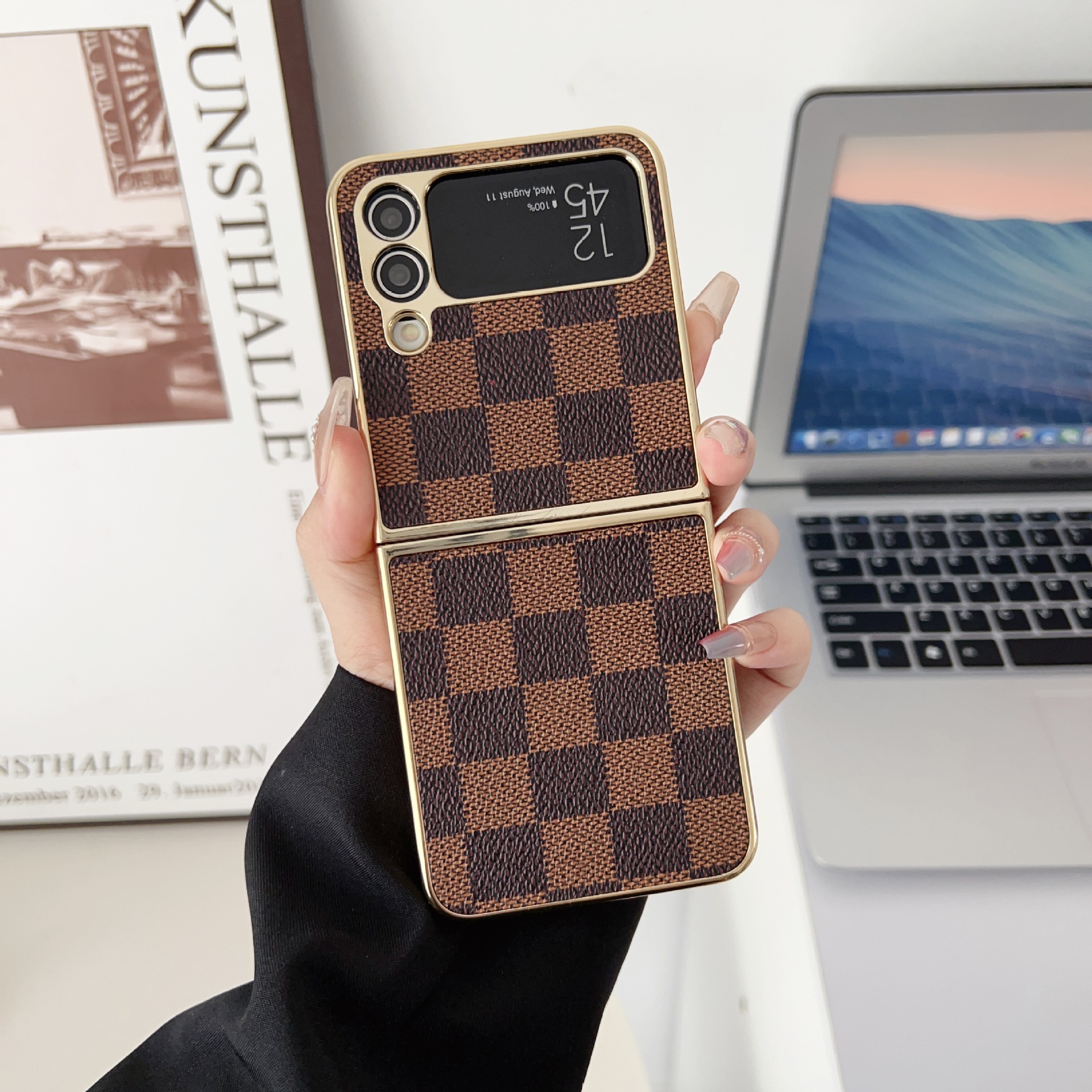 Husa telefon mobil galvanizata, piele vintage, potrivita pentru Samsung Galaxy Flip5 Flip4 Flip3
