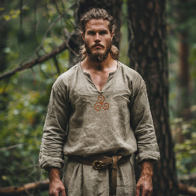 Férfi Vintage Viking Kelta Knot Art Lenvászon Ing