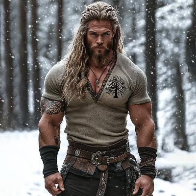 Férfi Vintage Viking Kelta Knot Art Lenvászon Ing