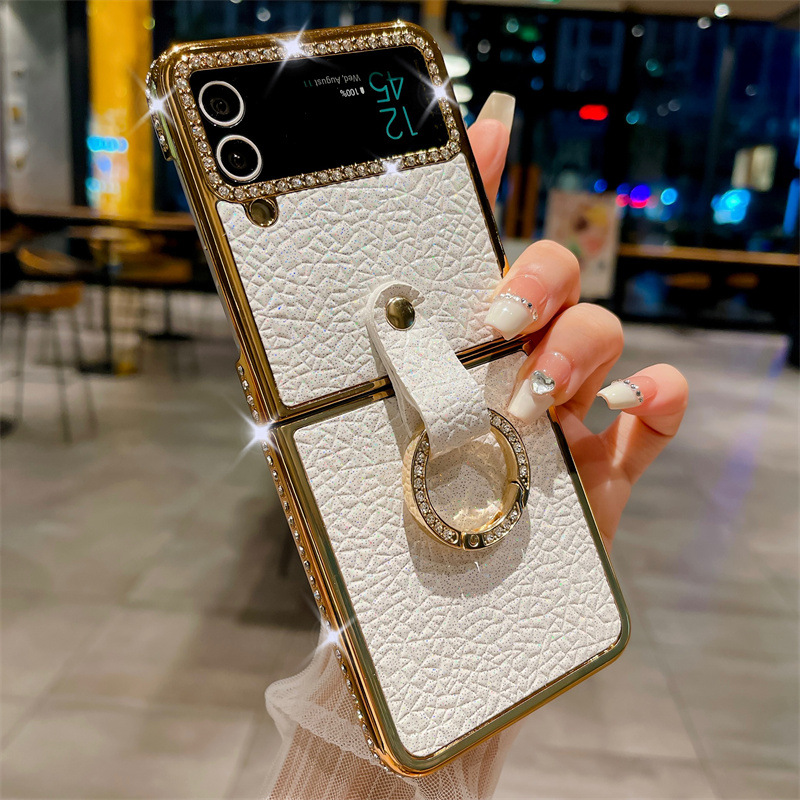 Husă pentru telefon inel placată cu stras cu sclipici pentru Samsung Galaxy Flip4 Flip3