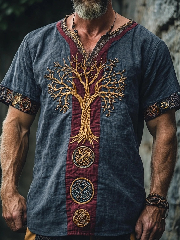 Men's Vintage Viking Celtic Knot Art Linen Shirt
