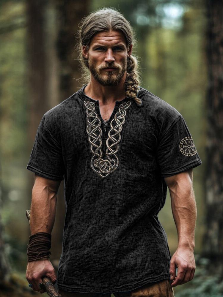 Férfi Vintage Viking Kelta Knot Art Lenvászon Ing