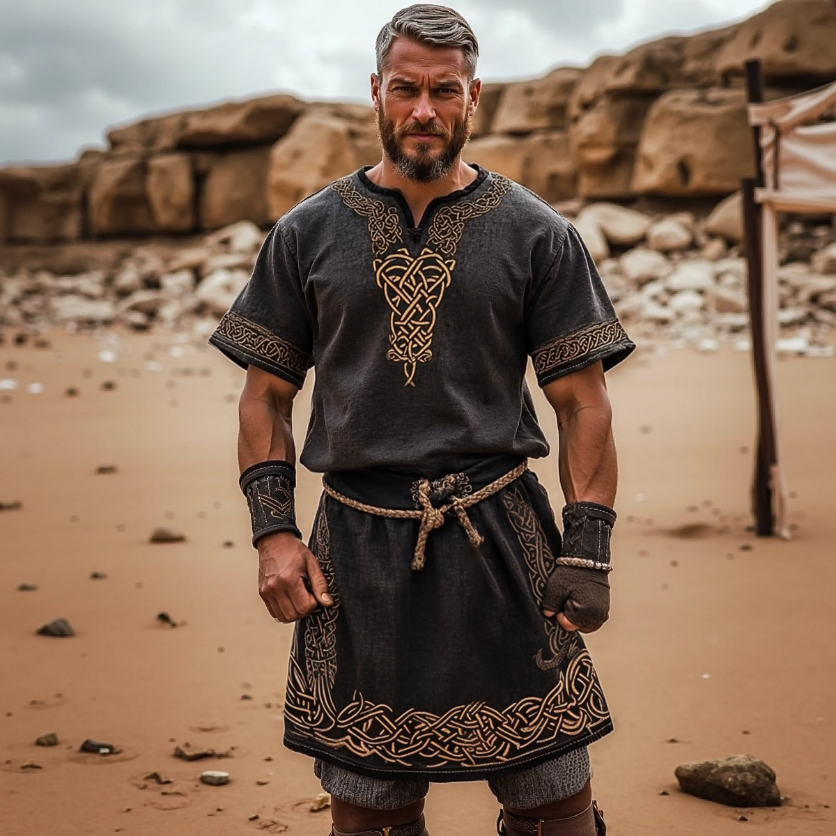 Férfi Vintage Viking Kelta Knot Art Lenvászon Ing