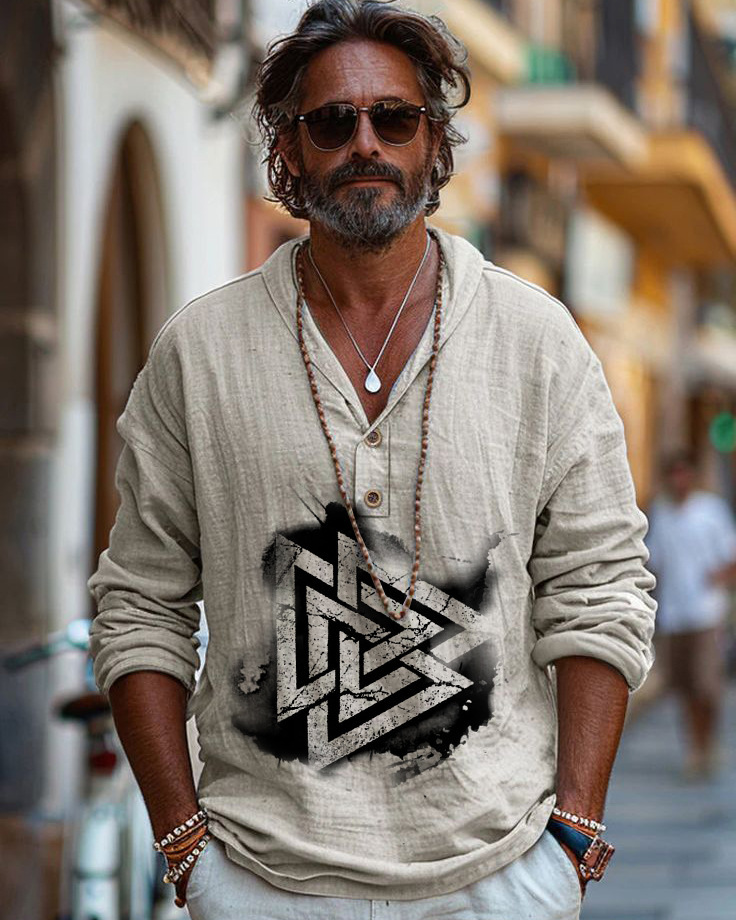 Férfi Vintage Viking Kelta Knot Art Lenvászon Ing