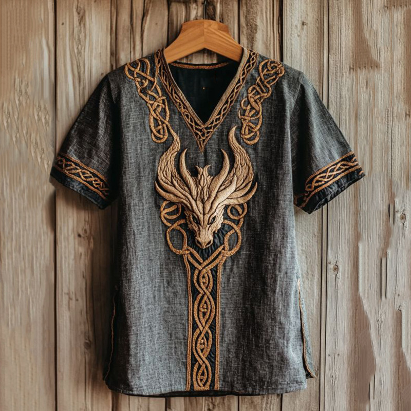 Férfi Vintage Viking Kelta Knot Art Lenvászon Ing