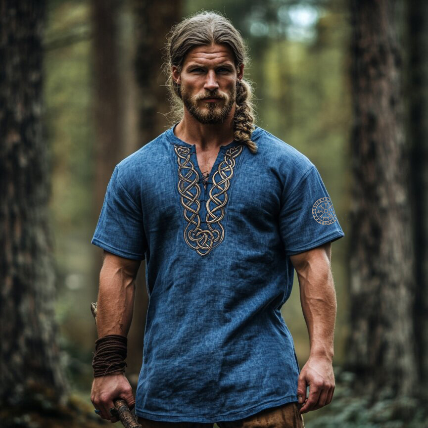 Férfi Vintage Viking Kelta Knot Art Lenvászon Ing