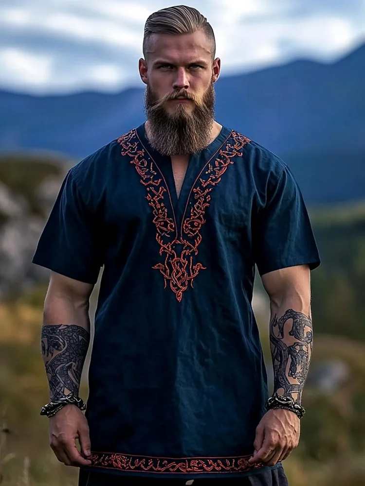 Férfi Vintage Viking Kelta Knot Art Lenvászon Ing