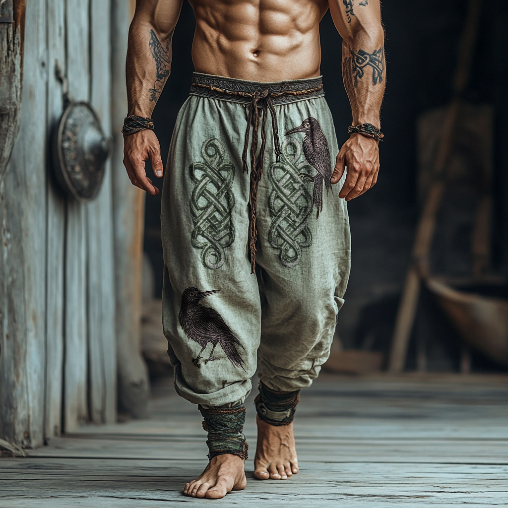 Férfi Vintage Viking Kelta Knot Art Lenvászon Ing