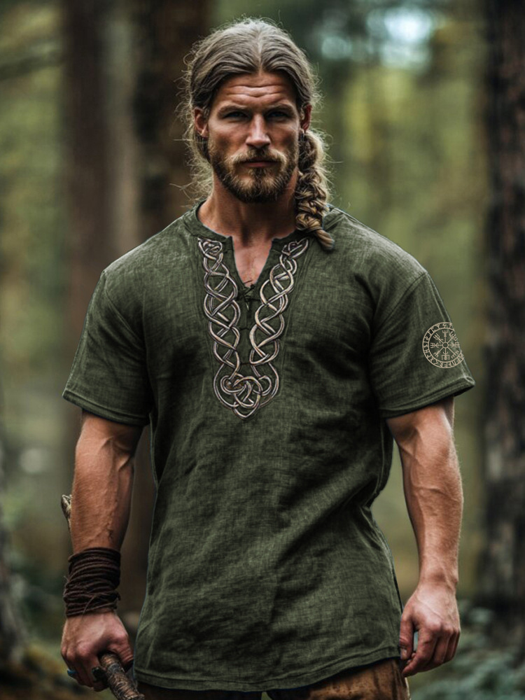 Férfi Vintage Viking Kelta Knot Art Lenvászon Ing