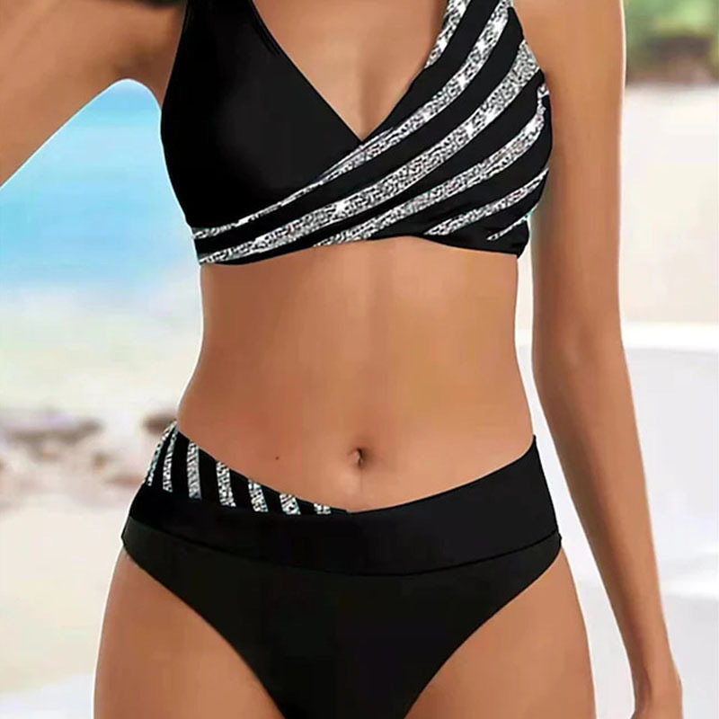 👙Női fürdőruha csíkos melltartó bikini szett