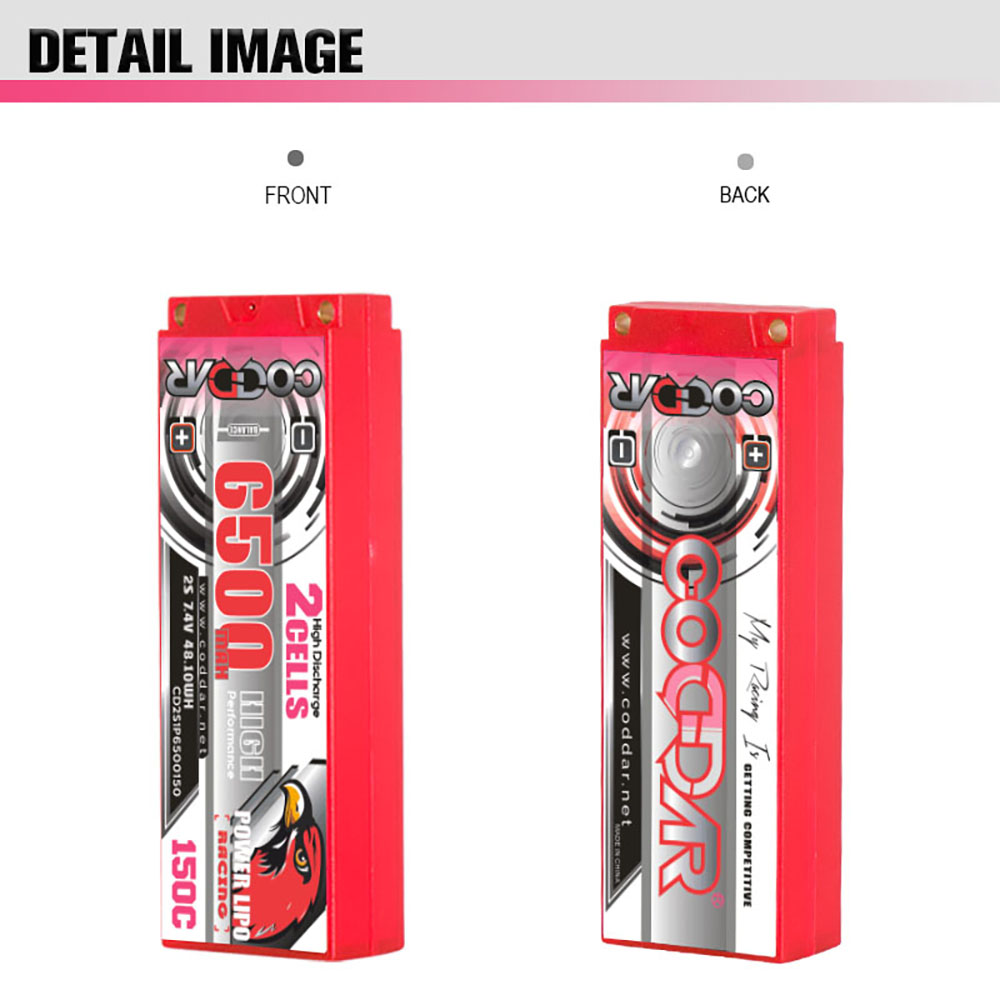 CODDAR 2S 6500MAH 7.4V 150C HARD CASE Stick Pack RC LiPo Battery