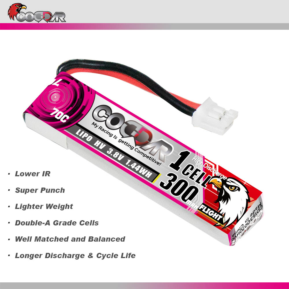 CODDAR 1S 300MAH 3.8V 70C PH2.0 with cabled RC LiPo Battery