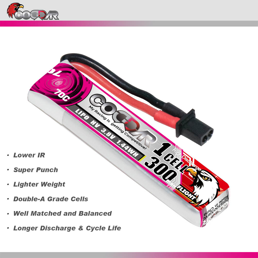 CODDAR 1S 300MAH 3.8V 70C A30 with cabled RC LiPo Battery