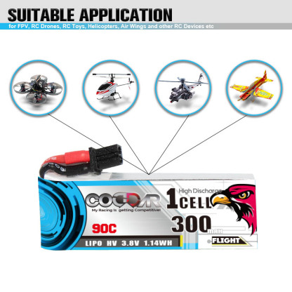 CODDAR 1S 300MAH 3.8V 90C A30 with cabled RC LiPo Battery