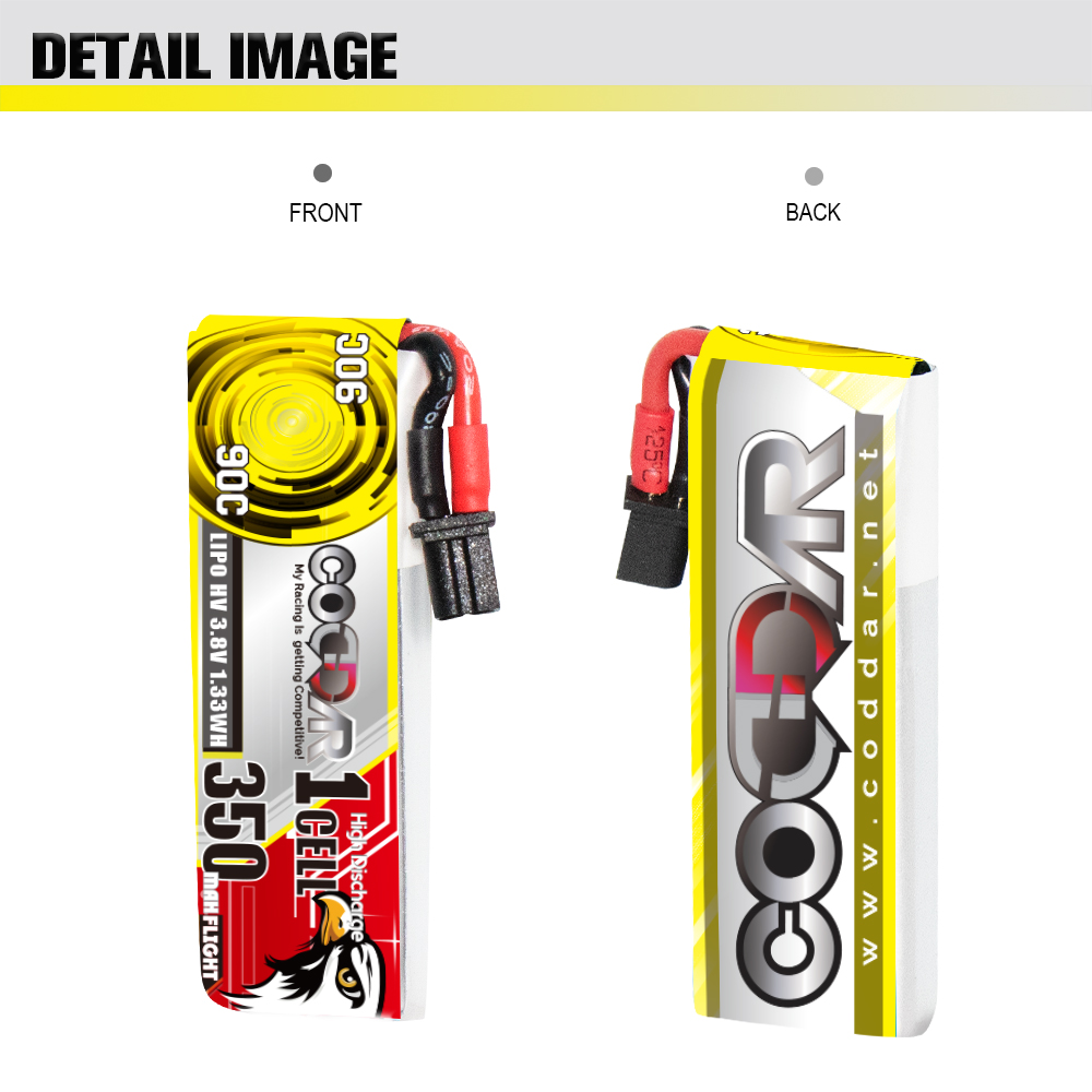 CODDAR 1S 350MAH 3.8V 90C A30 with cabled RC LiPo Battery