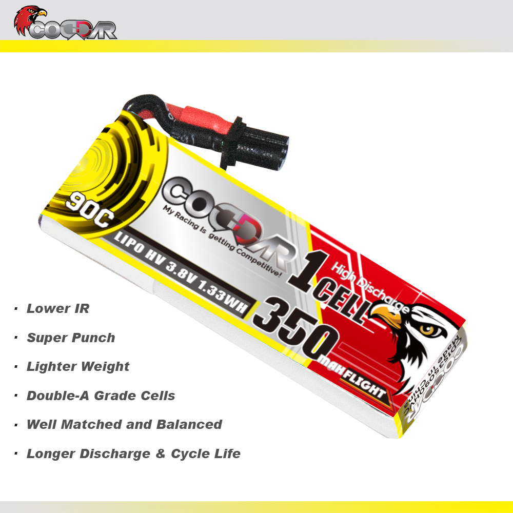 CODDAR 1S 350MAH 3.8V 90C A30 with cabled RC LiPo Battery