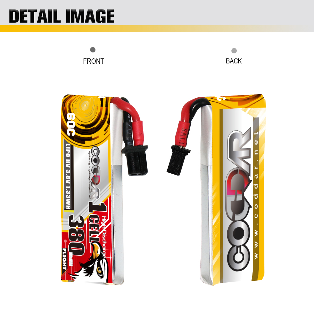 CODDAR 1S 380MAH 3.8V 60C A30 with cabled RC LiPo Battery