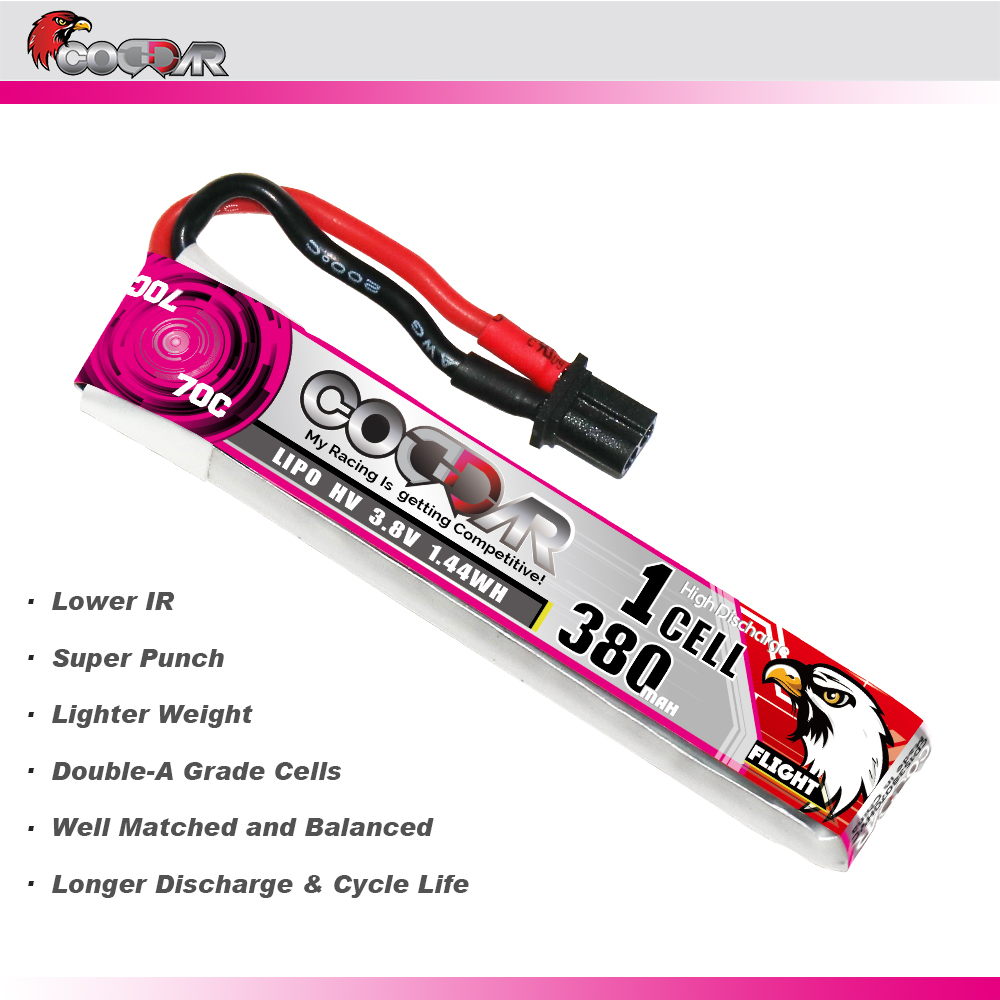 CODDAR 1S 380MAH 3.8V 70C A30 with cabled RC LiPo Battery