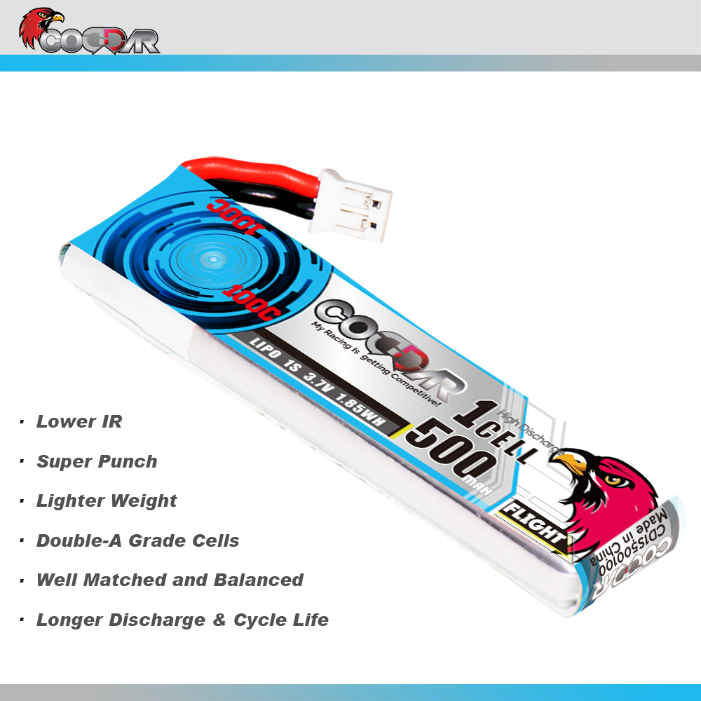 CODDAR 1S 500MAH 3.7V 100C PH2.0 with cabled RC LiPo Battery