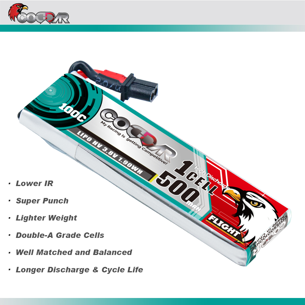 CODDAR 1S 500MAH 3.8V 100C A30 with Cabled LiHV RC LiPo Battery
