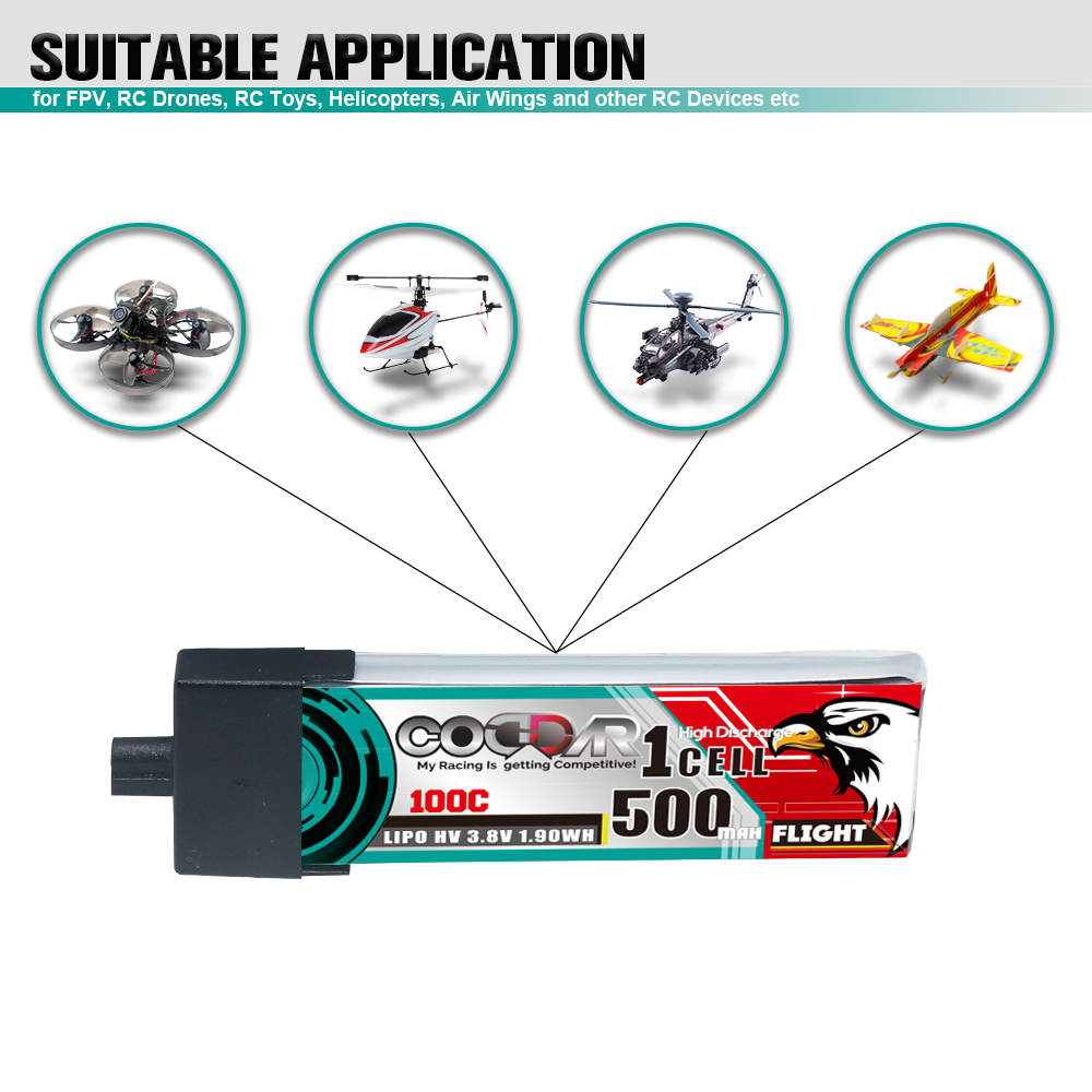CODDAR 1S 500MAH 3.8V 100C A30 with Plastic Head LiHV RC LiPo Battery