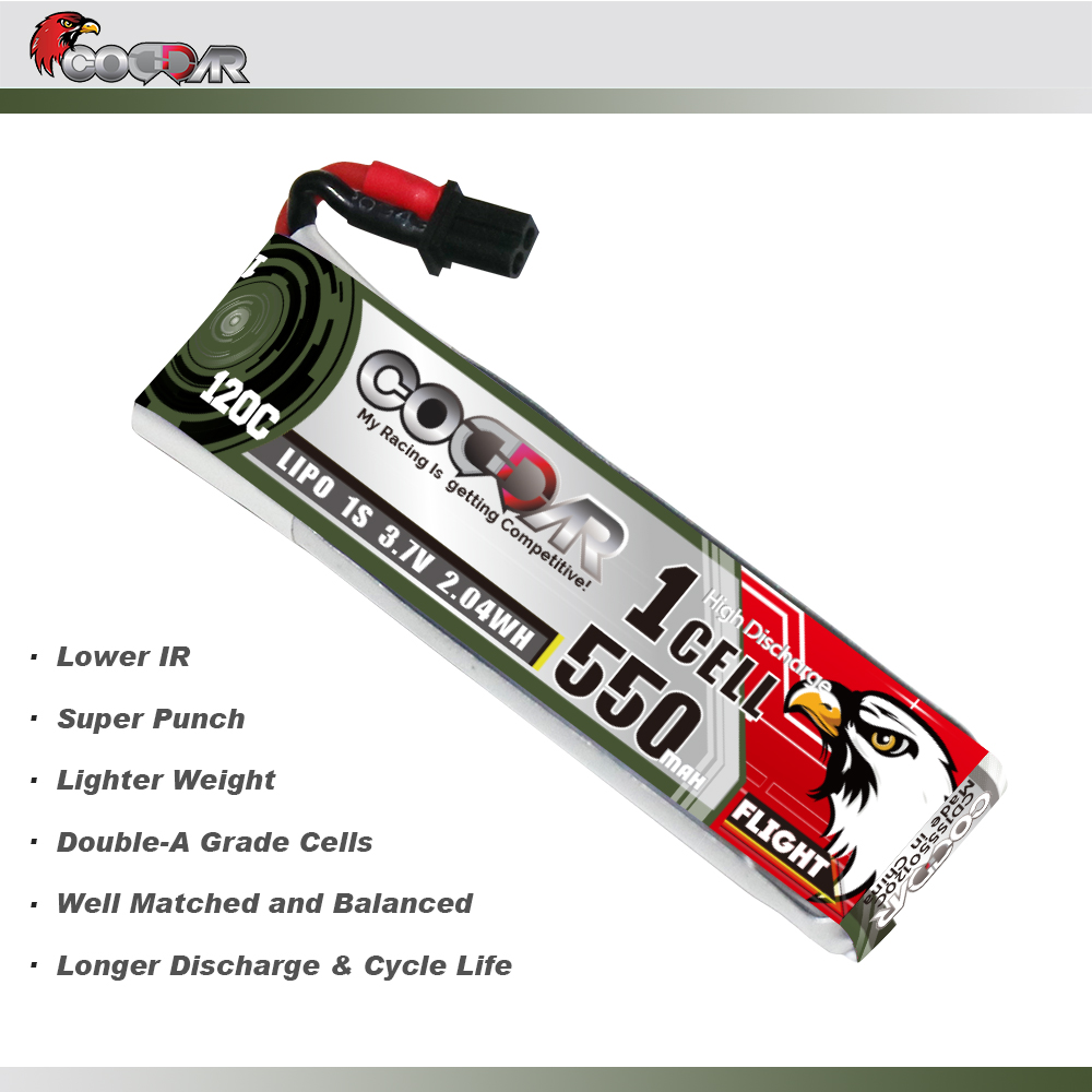 CODDAR 1S 550MAH 3.7V 120C A30 with cabled RC LiPo Battery