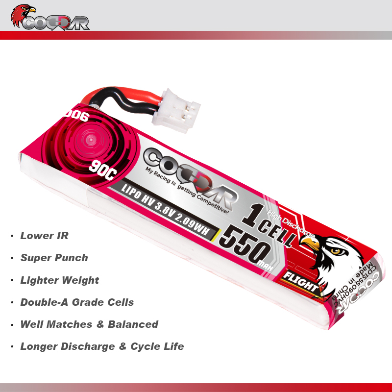 CODDAR 1S 550MAH 3.8V 90C PH2.0 with Cabled RC LiPo Battery
