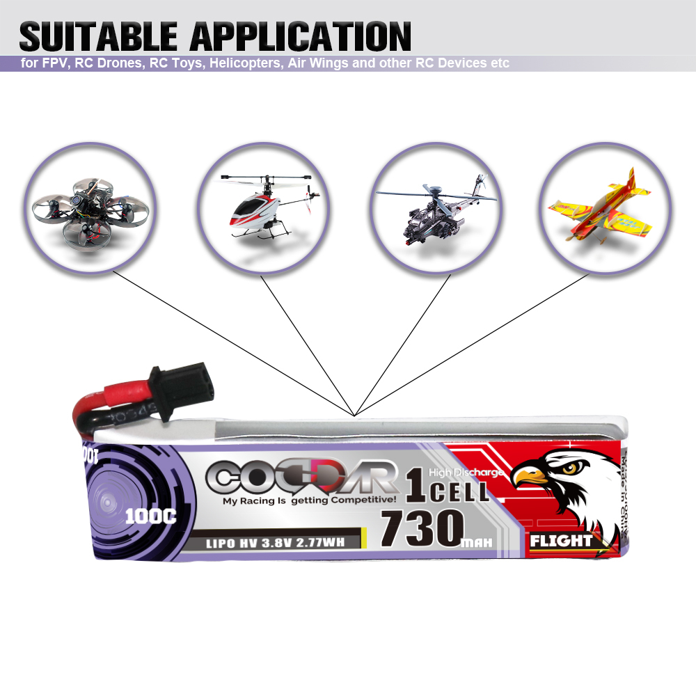 CODDAR 1S 730MAH 3.8V 100C A30 with Cabled LiHV RC LiPo Battery