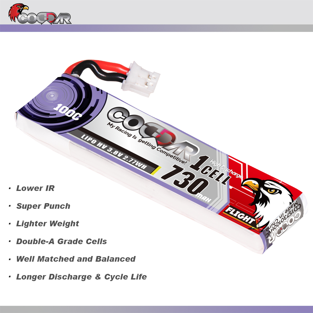 CODDAR 1S 730MAH 3.8V 100C PH2.0 with Cabled RC LiPo Battery