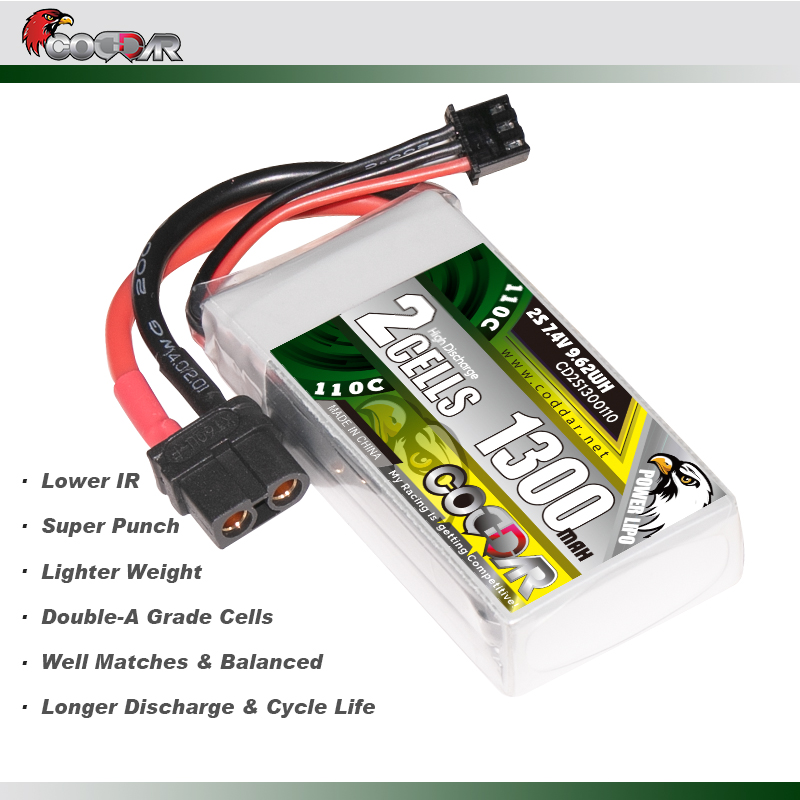 CODDAR 2S 1300MAH 7.4V 110C XT60 RC LiPo Battery