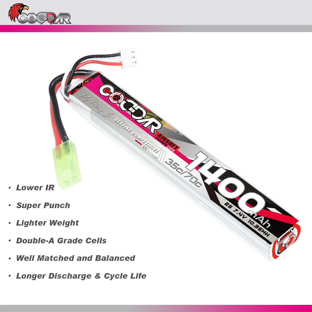 CODDAR 2S 1400MAH 7.4V 35C AirSoft Stick Pack RC LiPo Battery