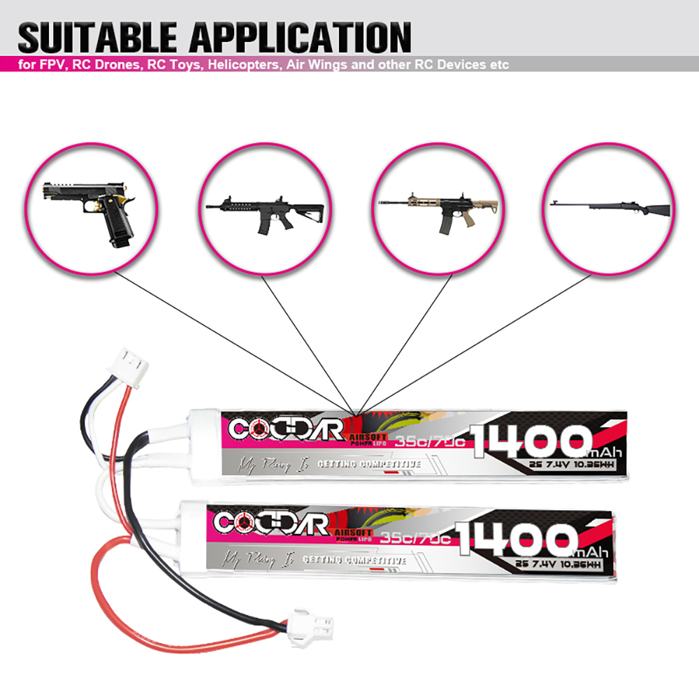CODDAR 2S 1400MAH 7.4V 35C AirSoft Twins Pack RC LiPo Battery