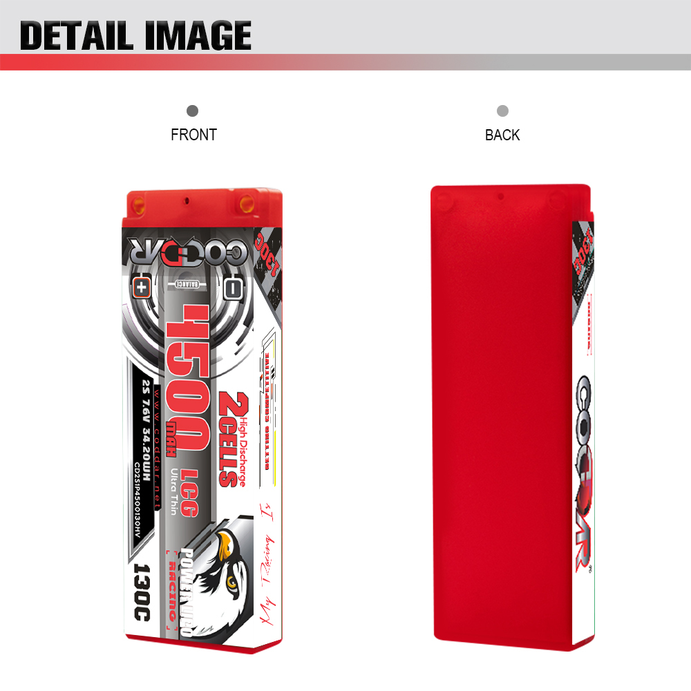 CODDAR 2S 4500MAH 7.6V 130C HARD CASE Ultra LCG Stick Pack LiHV RC LiPo Battery