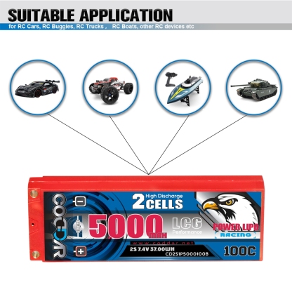 CODDAR 2S 5000MAH 7.4V 100C HARD CASE LCG Stick Pack RC LiPo Battery