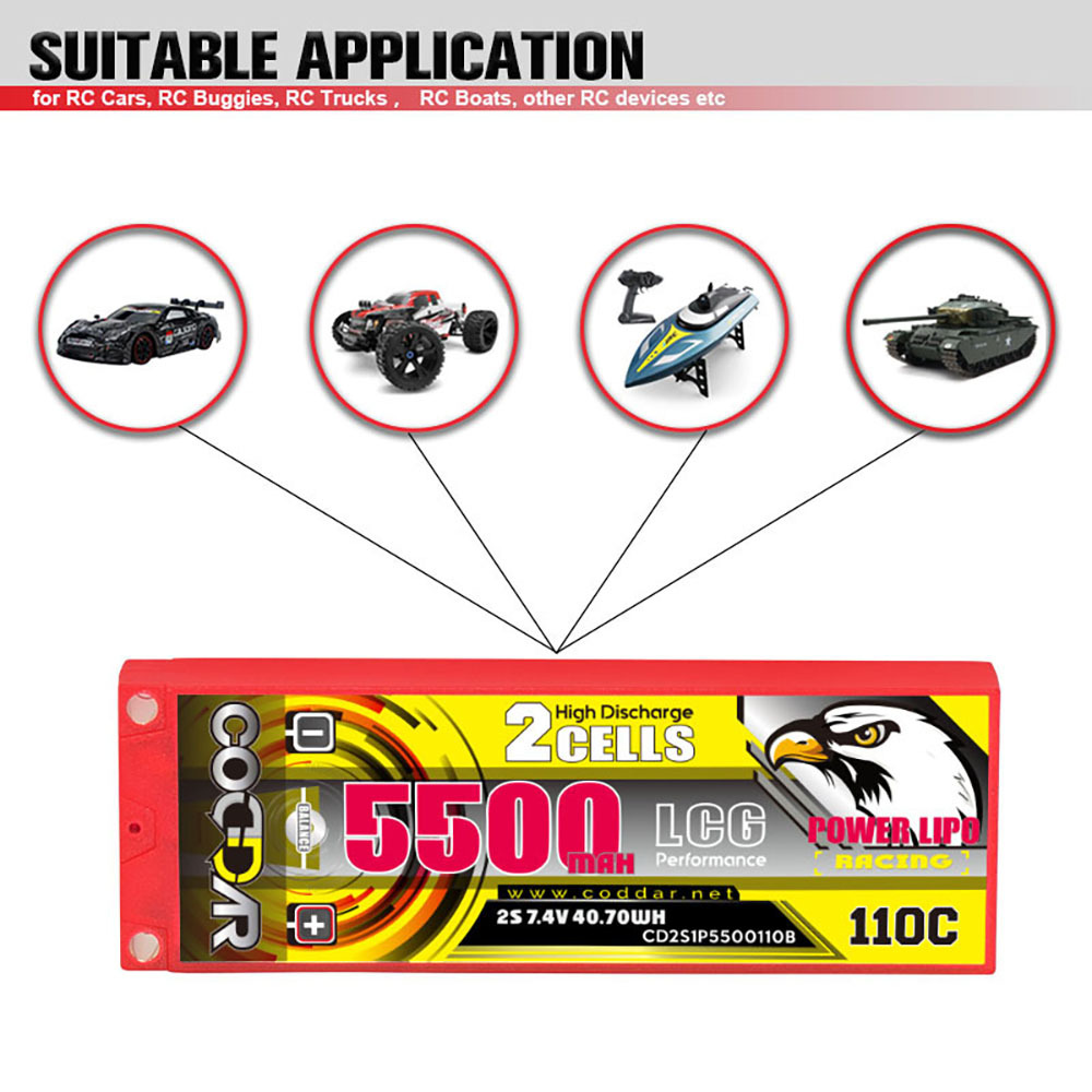 CODDAR 2S 5500MAH 7.4V 110C HARD CASE Ultra LCG Stick Pack RC LiPo Battery