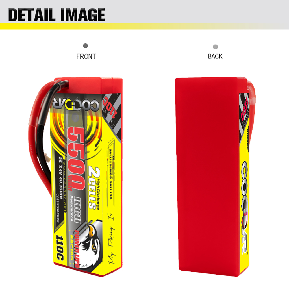 CODDAR 2S 5500MAH 7.4V 110C Cabled XT60 HARD CASE Stick Pack RC LiPo Battery