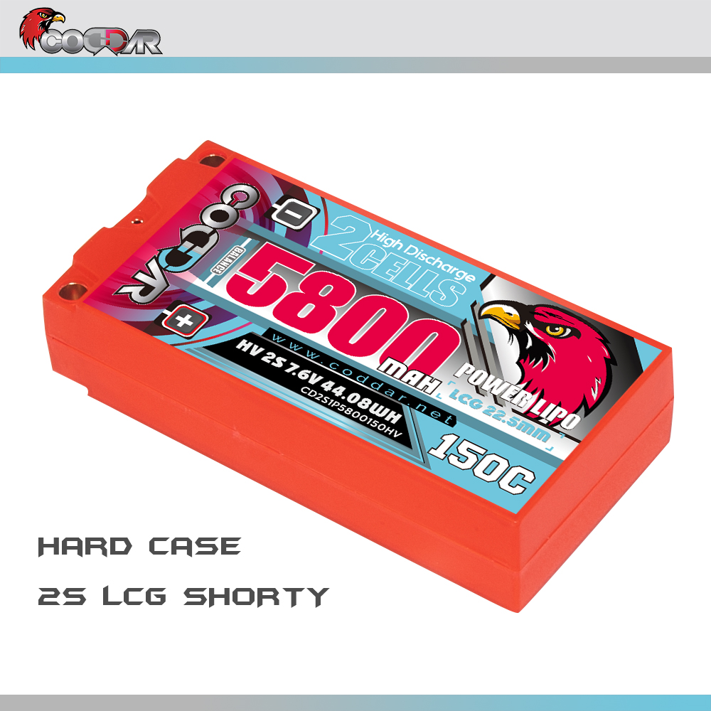 CODDAR 2S 5800MAH 7.6V 150C HARD CASE LCG SHORTY PACK RC Lipo Battery