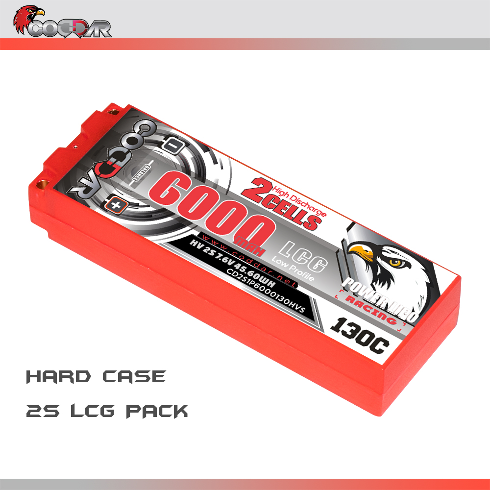 CODDAR 2S 6000MAH 7.6V 130C HARD CASE LCG Stick Pack LiHV RC LiPo Battery