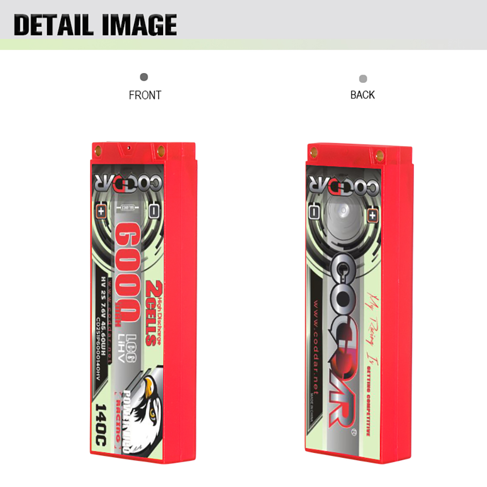 CODDAR 2S 6000MAH 7.6V 140C HARD CASE Ultra LCG Stick Pack LiHV RC LiPo Battery
