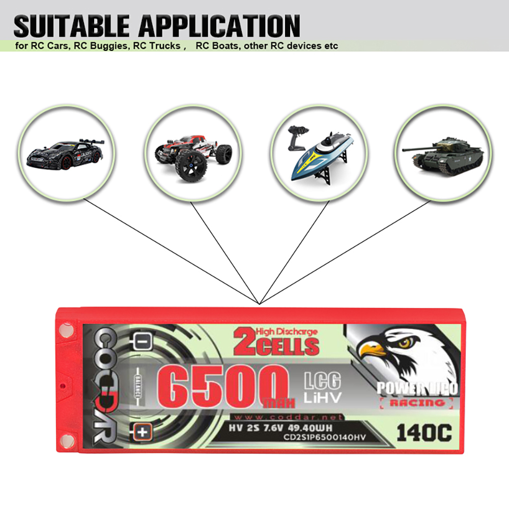 CODDAR 2S 6500MAH 7.6V 140C HARD CASE Ultra LCG Stick Pack LiHV RC LiPo Battery