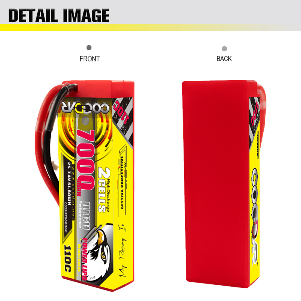 CODDAR 2S 7000MAH 7.4V 110C Cabled XT60 HARD CASE Stick Pack RC LiPo Battery