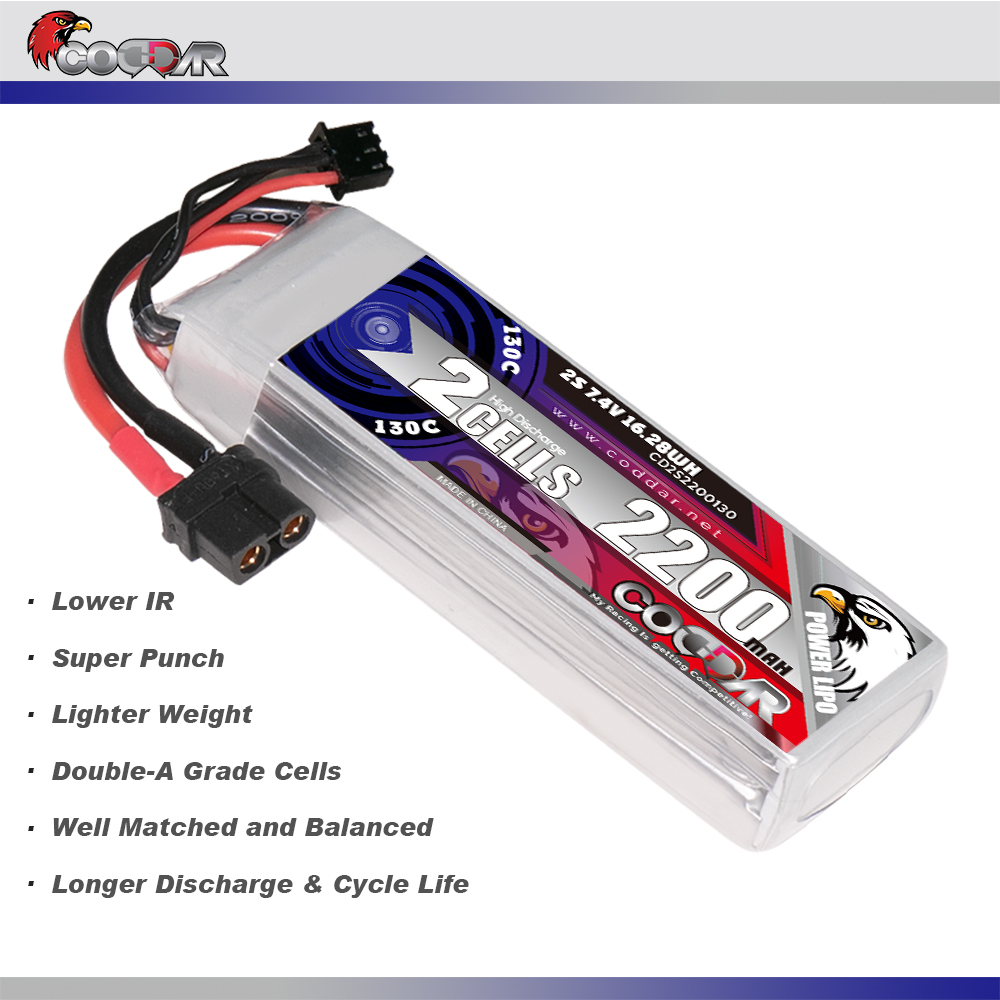 CODDAR 2S 2200MAH 14.8V 130C Soft Pack RC Lipo Battery