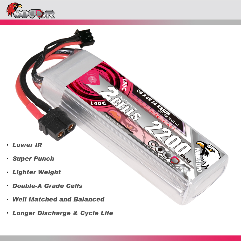 CODDAR 2S 2200MAH 14.8V 140C Soft Pack RC Lipo Battery