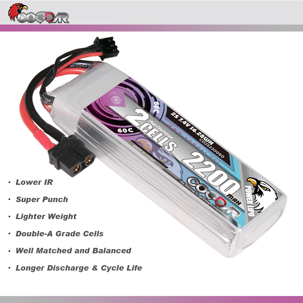 CODDAR 2S 2200MAH 14.8V 60C Soft Pack RC Lipo Battery